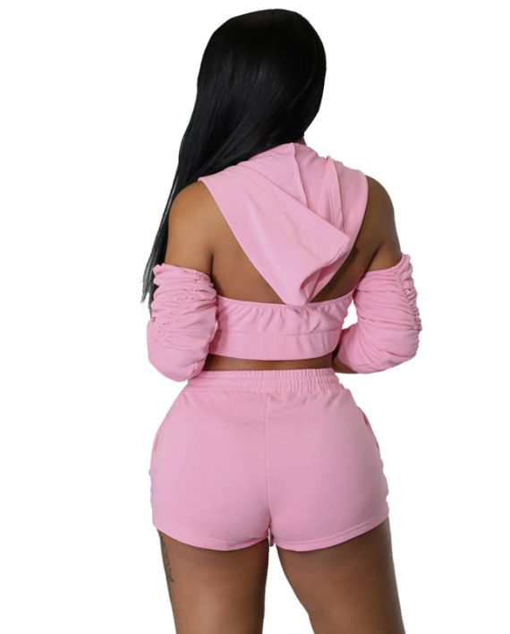 Women Casual Solid Off the Shoulder Half Sleeve Backless Two Pieces Short Sets