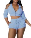 Women Casual Solid Off the Shoulder Half Sleeve Backless Two Pieces Short Sets