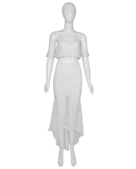 White Lace Off The Shoulder Beachwear Women Two Piece Set