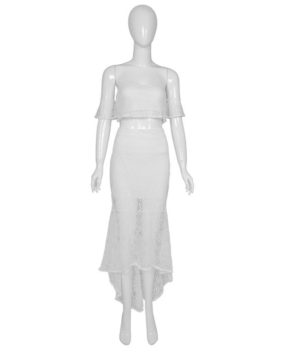 White Lace Off The Shoulder Beachwear Women Two Piece Set