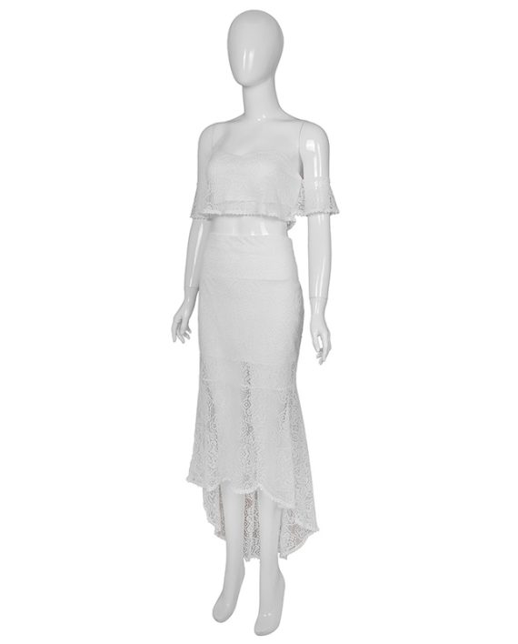 White Lace Off The Shoulder Beachwear Women Two Piece Set