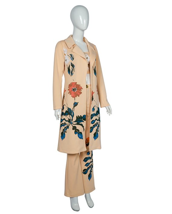 Fall Long Sleeves Stretch Printed Female Outfit Casual Overcoat With Pants