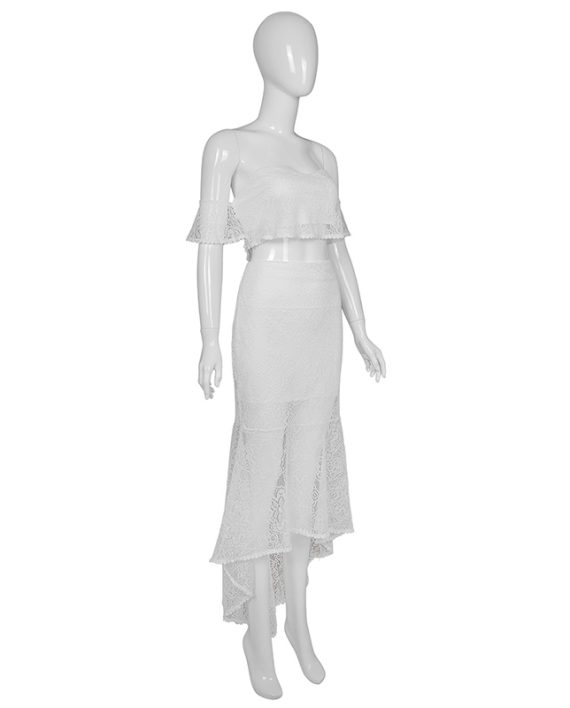 White Lace Off The Shoulder Beachwear Women Two Piece Set