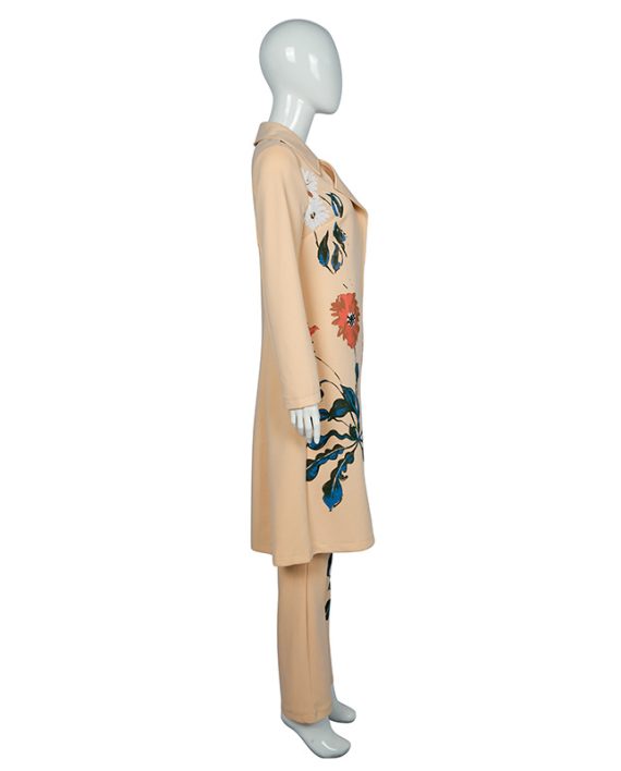 Fall Long Sleeves Stretch Printed Female Outfit Casual Overcoat With Pants