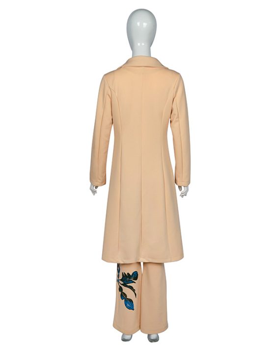 Fall Long Sleeves Stretch Printed Female Outfit Casual Overcoat With Pants