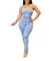 Light Blue Lace Up Backless Romper Jumpsuit