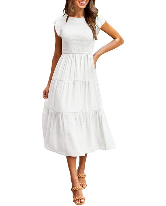 Women's Casual Flutter Sleeve Smocked Maxi Dress