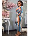 Women Summer Casual Polyester Long Sleeve Rainbow Maxi Dress