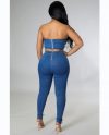Fashion Denim Tube Top With High Waisted Pants Two Piece Set