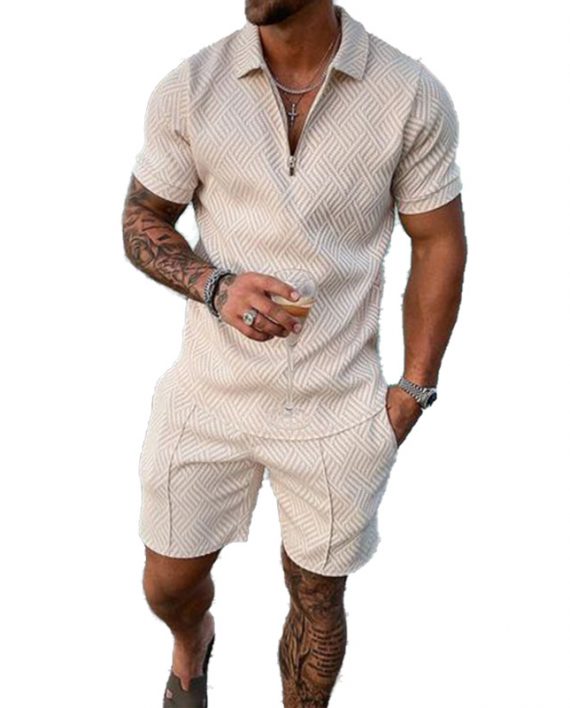 Men's Casual Short Sleeve Polo and Shorts Two Piece Set