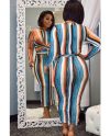 Women Summer Casual Polyester Long Sleeve Rainbow Maxi Dress