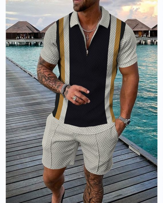 Men's Casual Short Sleeve Polo and Shorts Two Piece Set