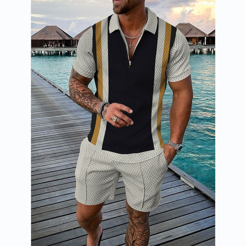 Men's Casual Short Sleeve Polo and Shorts Two Piece Set LOASP