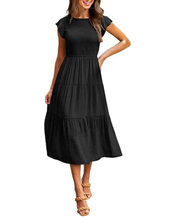Women's Casual Flutter Sleeve Smocked Maxi Dress
