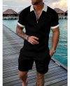 Men's Casual Short Sleeve Polo and Shorts Two Piece Set