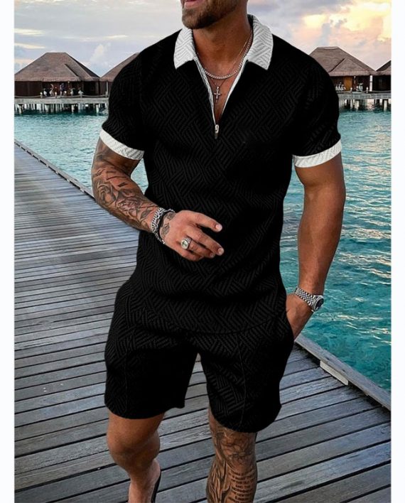 Men's Casual Short Sleeve Polo and Shorts Two Piece Set