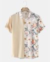 Men Random Floral Print Tops Fashion Short Sleeve Hawaiian Shirt
