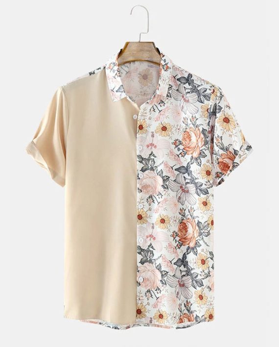 Men Random Floral Print Tops Fashion Short Sleeve Hawaiian Shirt