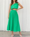 Ladies One Shoulder Two Piece Solid Color Dress