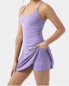 Solid Color Sling Activity Dress And Yoga Shorts Set