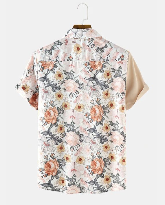 Men Random Floral Print Tops Fashion Short Sleeve Hawaiian Shirt
