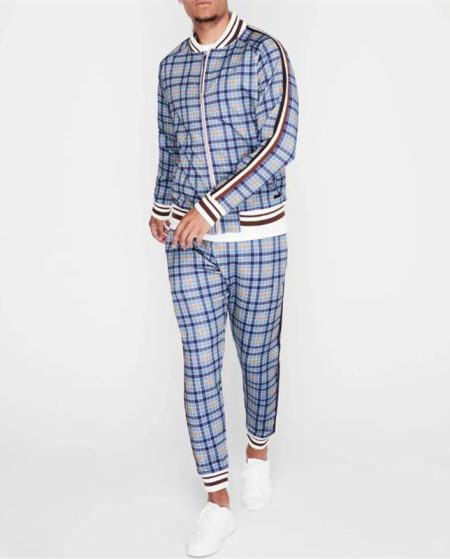 Mens Plaid Sportwear Fashion Gentlemen Tracksuit
