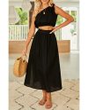 Ladies One Shoulder Two Piece Solid Color Dress