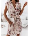 Short Sleeves V-Neck Floral Printed Polyester Knee Length Summer Beach Dress