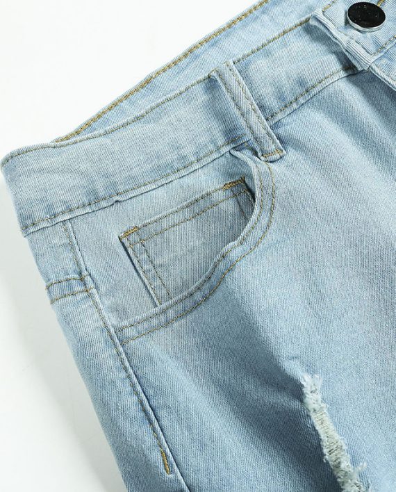 Men Ripped Raw Hem Denim Pants Solid Color Fashion Jean Shorts