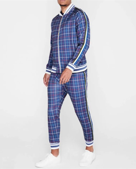 Mens Plaid Sportwear Fashion Gentlemen Tracksuit