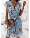 Short Sleeves V-Neck Floral Printed Polyester Knee Length Summer Beach Dress