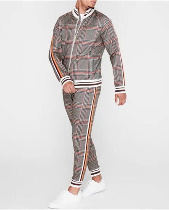 Mens Plaid Sportwear Fashion Gentlemen Tracksuit