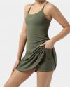 Solid Color Sling Activity Dress And Yoga Shorts Set