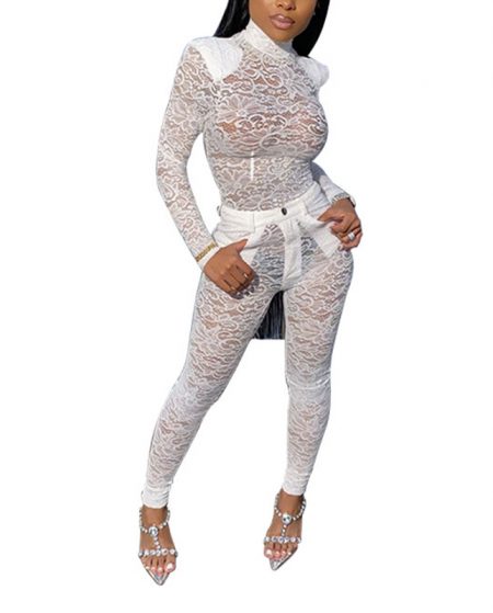 Black Lace Turtleneck Perspective Two Piece Set