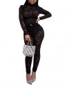 Black Lace Turtleneck Perspective Two Piece Set