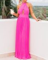 Women Orange Elegant Halter Accordion Maxi Dress
