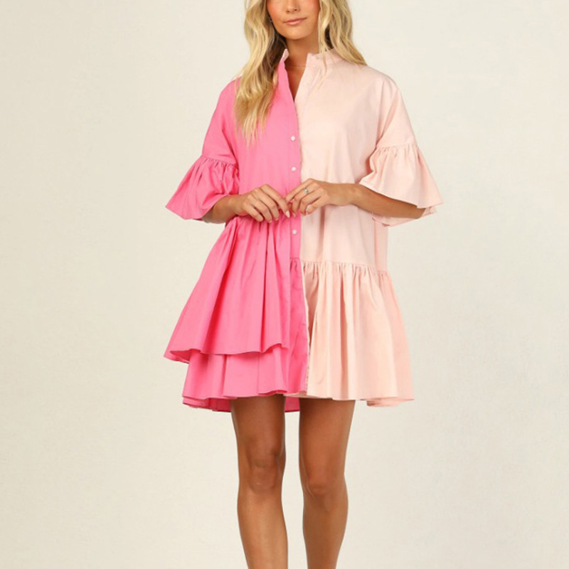 Relaxed Fit Flared Half Sleeve Mini Dress For Women LOASP