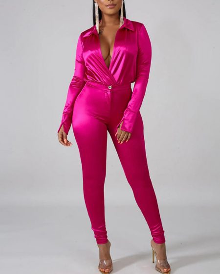 Women V-Neck Elegant Long Sleeve Top And Leggings 2 Piece Sets