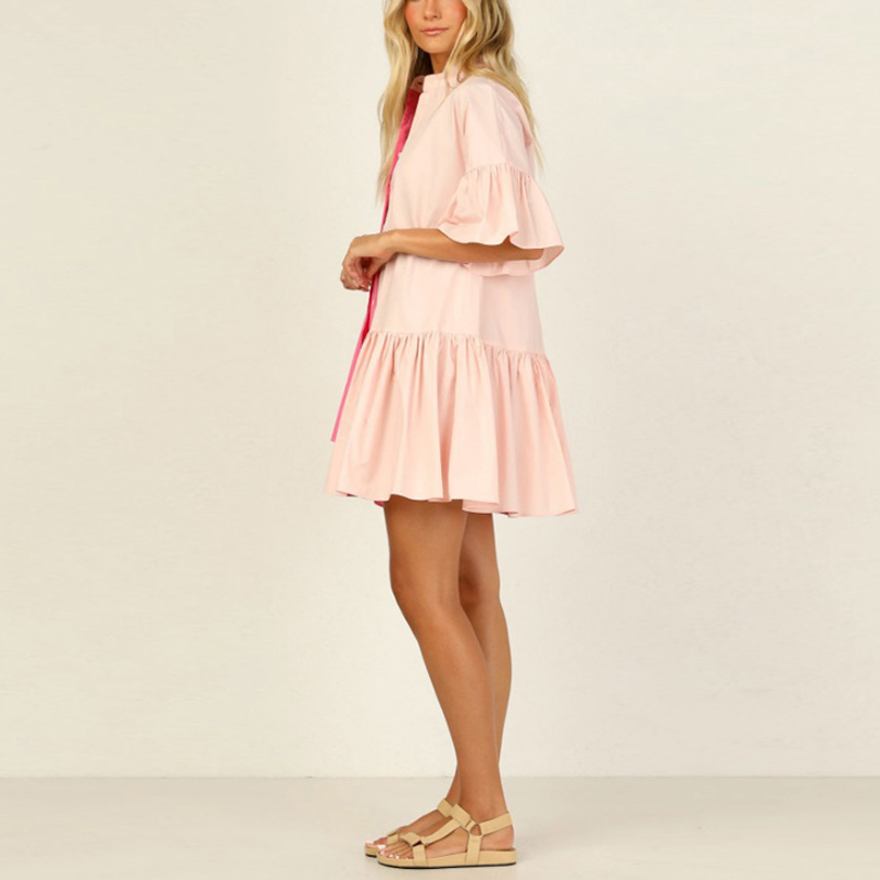 Relaxed Fit Flared Half Sleeve Mini Dress For Women LOASP