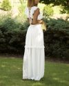 White V-Neck Summer Ruffled Cutout Maxi Dress