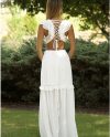 White V-Neck Summer Ruffled Cutout Maxi Dress