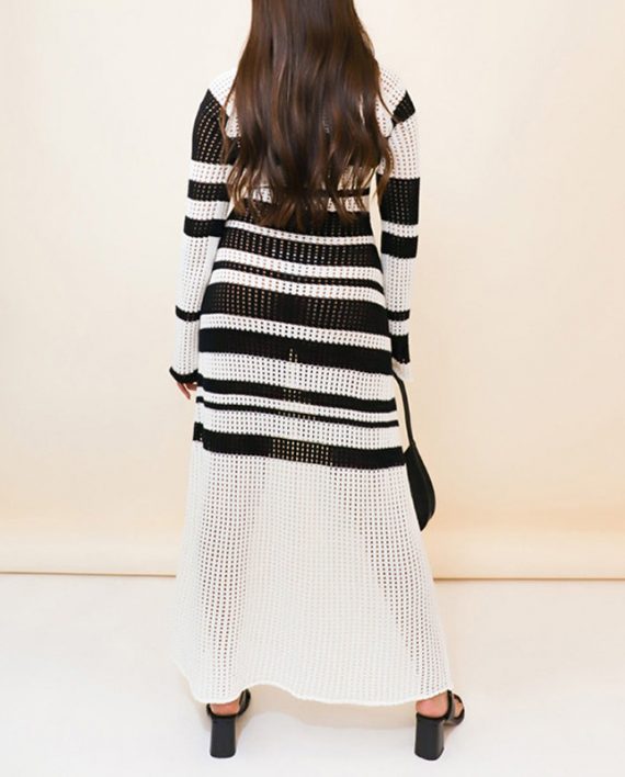 Women’s Crew Neck Multi Color Crochet Maxi Dress