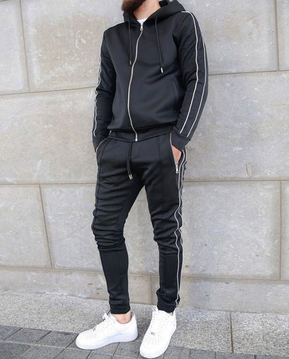 Men Sports Stripe Long Sleeve Top And Pants Tracksuit Sets