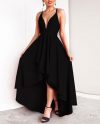 Women Black Plunging Neck Maxi Dress