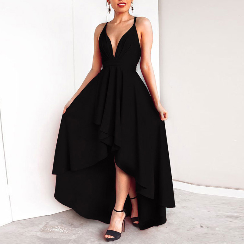 Mariesa Plunging Neckline Dress Black