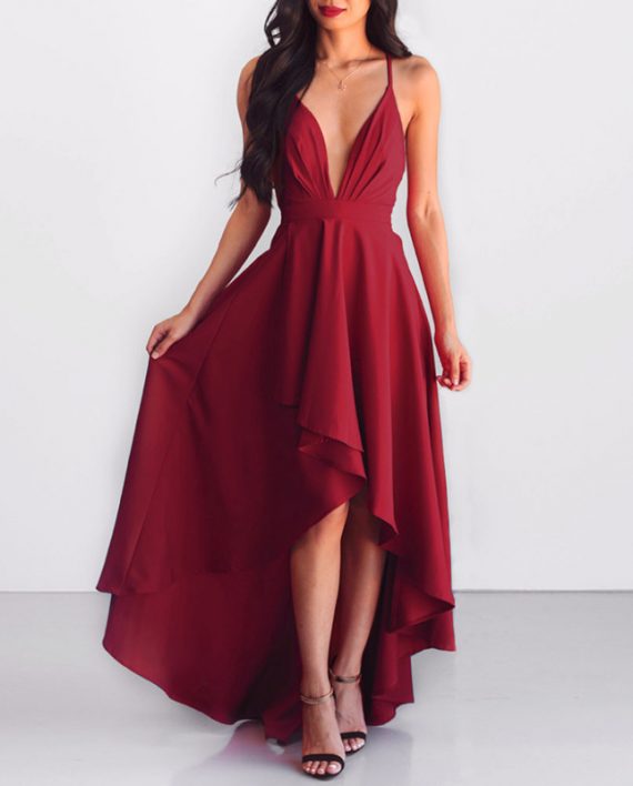 Women Black Plunging Neck Maxi Dress