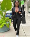 Women Fashion High Neck Zipper Ruched Bodycon Jumpsuit
