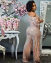 Womens Glimmering Champagne Wide Leg Jumpsuit