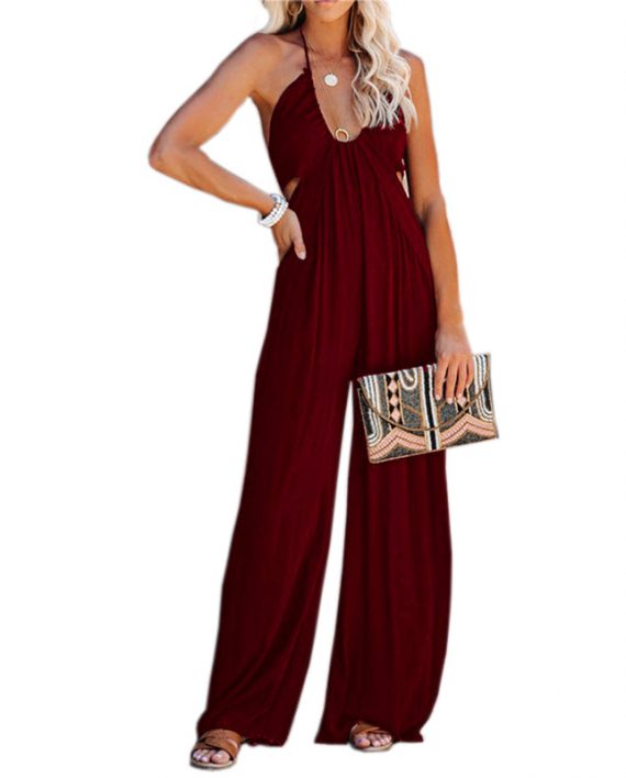 Top Halter Neck One Piece Wide Leg Jumpsuit