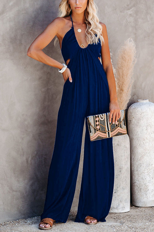 Top Halter Neck One Piece Wide Leg Jumpsuit